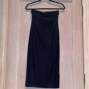 Navy Strapless Velvet Strapless Midi Dress